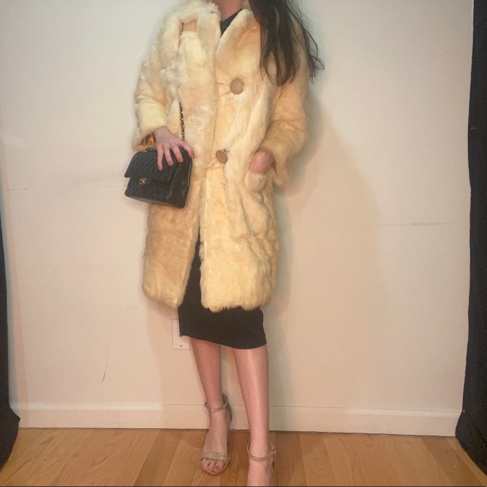 Midi length Rabbit fur coat light yellow small